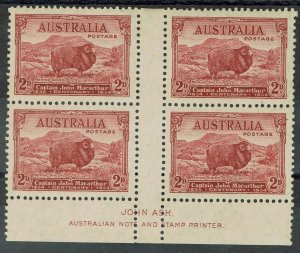 AUSTRALIA 1934 SHEEP MACARHTUR CENTENARY 2D DARK HILLS GUTTER IMPRINT BLOCK 