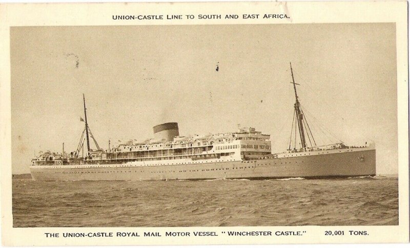 1963 SOUTHAMPTON PAQUEBOT POSTED AT SEA South Africa RMMV WINCHESTER CASTLE