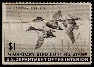 United States Hunting Permit Stamp Scott RW12 (1945) Used/Unigned P, CV $25.00 C