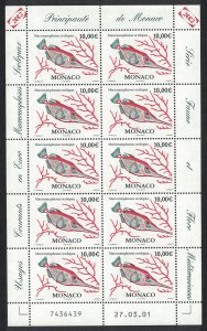 Monaco Fish Common Snipefish Sheetlet of 10v 2002 MNH SG#2534 MI#2582