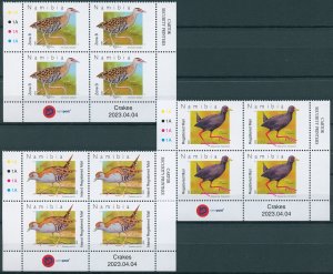 Namibia Stamps 2023 MNH Crakes Birds Black African Crake 3x 4v Control Blocks