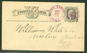 1879, Ida Grove, Iowa purple cds & matching solid star on 1¢ UX5 postal card