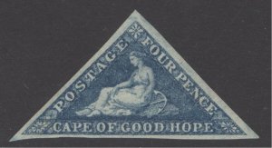 SG 6a Cape of good hope 1855-63. 4d blue. A fine fresh mounted mint example...