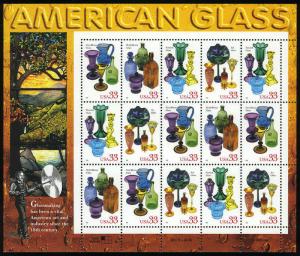 1999 33c American Glass, Sheet of 15 Scott 3325-28 Mint F/VF NH