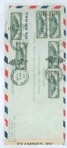 US C24 1942 Six 30c winged globes were used to pay the 60c per half ounce rate on this ounce and a half over-weight cover sent