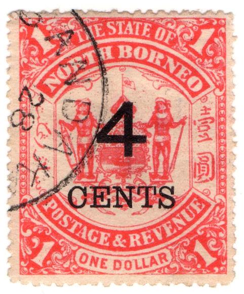 (I.B) British North Borneo Postal : 4c on $1 OP