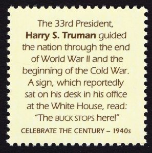 US 3186d MNH VF 33 Cent  Harry S. Truman Celebrate the Century 1940s