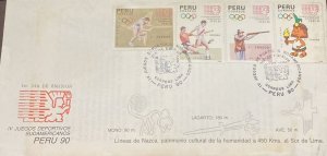 D)1990, PERU, FIRST DAY COVER, ISSUE, IV SOUTH AMERICAN SPORTS GAMES, PER