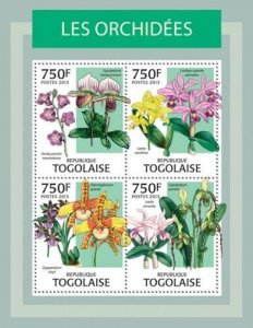 Togo - Colorful Orchids & Flowers - 4 Stamp Sheet - 20H-597