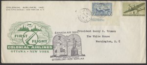 1946 Ottawa Canada to New York Flight #10 Size Colonial Airlines CC and Cachet