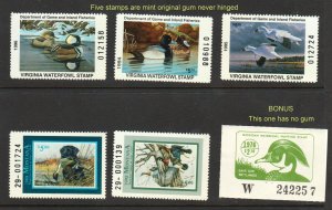 FIVE STATE DUCKIES (3 Virginia, 2 Montana)  FV $25.00 MINT-OG/NH⭐⭐⭐⭐⭐