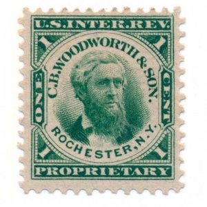 1872 1c RT20c U.S. Internal Revenue C. B. Woodworth & Son Perfume Stamp, Green 