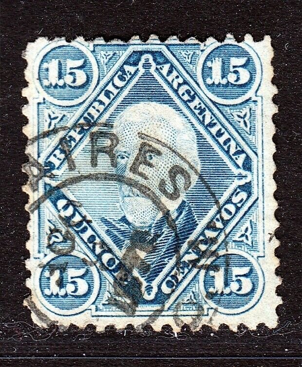 Argentina 1867-68 15c Blue, Horizontal Lines, Used. Scott 19