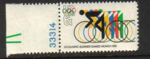 #1460 MNH plate # single  6c 20th summer Olympics 1972 Issue