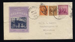 1938 Sc.836 3c Swedish & Finnish Settlement in Delaware 2nd day Cover to Sweden