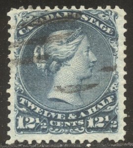 CANADA #28a SCARCE Used - 1868 12 1/2c Blue, Watermarked