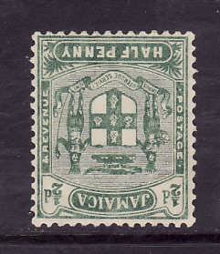Jamaica-Sc#37-Unused hinged Coat of Arms-1/2p gray & dull green-1905-11-