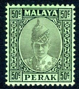 MALAYA (PERAK)-1938 50c Black/Emerald Sg 118 LIGHTLY MOUNTED MINT V18797