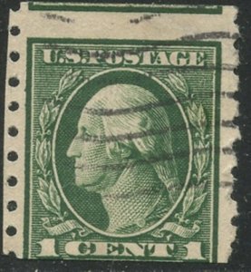 US Sc#412 1912 1c Washington Perf 8½ Vertical Coil SL Wmk 190 Used (ab)