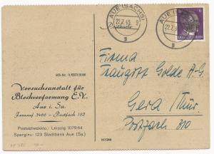 Germany Saxony Michel #785b Postal Card Aueisachsi July 22, 1945 Hitler Head