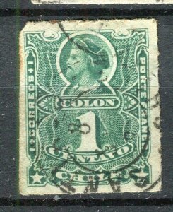 CHILE; 1877-78 classic Columbus rouletted issue used shade of 1c. value