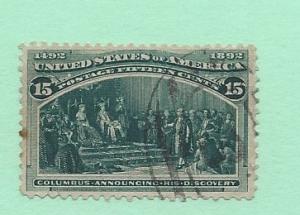United States, 238, 15c Columbus Announcing Discovey Dark Green Single, **Used**