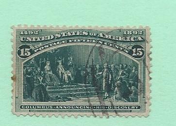 United States, 238, 15c Columbus Announcing Discovey Dark Green Single, **Used**