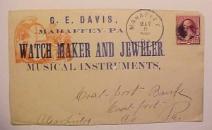 US  PICTORIAL AD  WATCH MAKER  & JEWELER  1891 G.E. DAVIS MAHAFFEY  PENNSYLVANIA