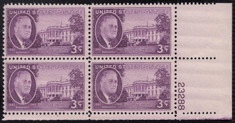 US Scott 932 x 4 Plate Block Mint NH OG