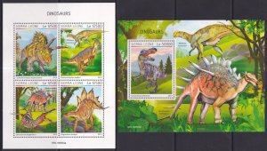 Gs0871 2019 Sierra Leone Dinosaurs Prehistoric Animals #11332-35+Bl1761 Mnh