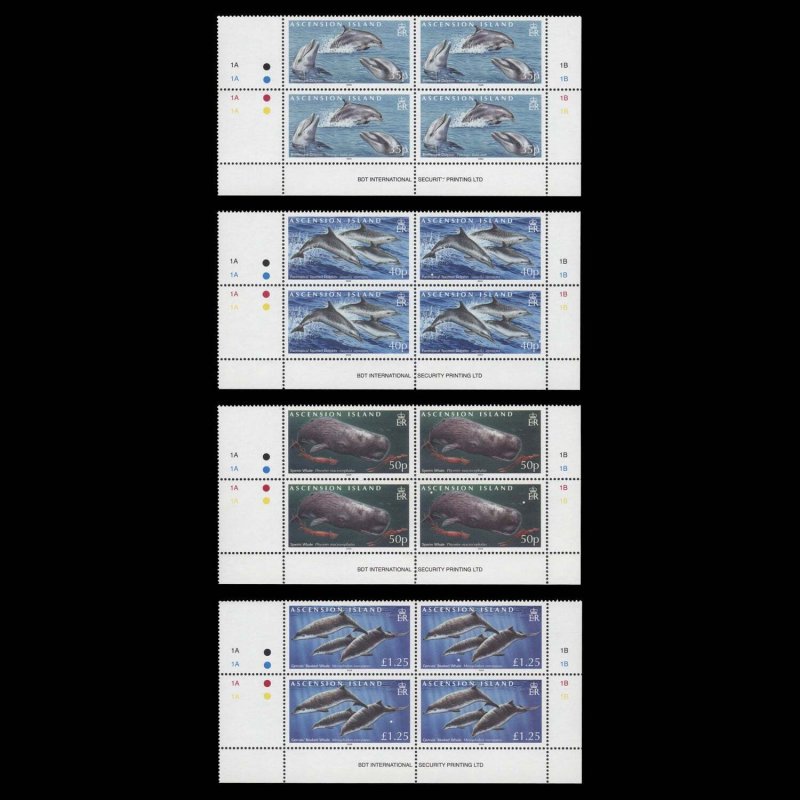 Ascension 2009 (MNH) Whales & Dolphins traffic light/plate blocks ✔️