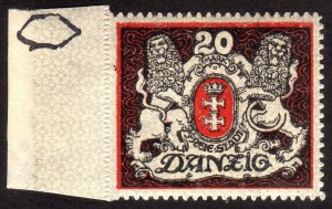 1922, Danzig 20Mk, the stamp is MNH the bourder hinged, Sc 80, Mi 89Y