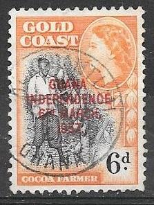 Ghana 1957 Queen Elizabeth, independence overprint, 6p, used, Scott #9