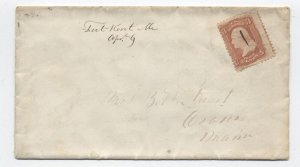 1860s Fort Kent ME mansucript postmark #65 cover [h.4766]