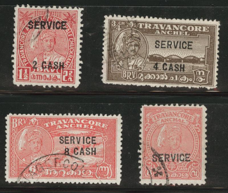 India - Feudatory state of Travancore Scott o57-60 Used 1945 set