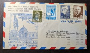 1947 Turkey Airmail First Flight Cover FFC Ankara to New York NY Pan Am Clipper
