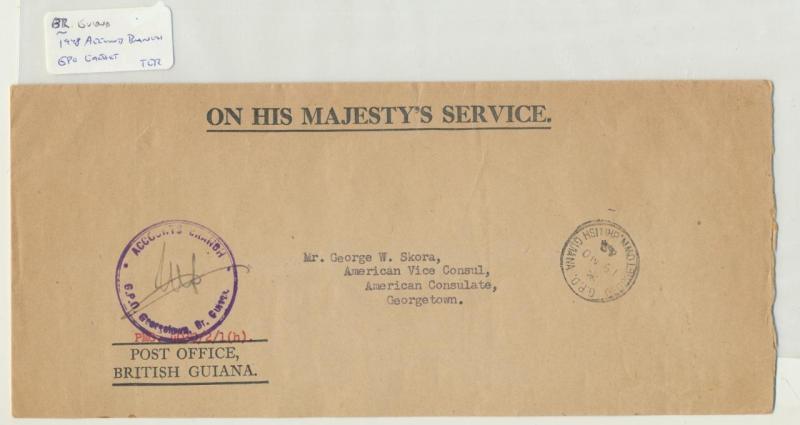 BRITISH GUIANA 1948 OHMS COVER TO US VICE CONSUL GEORGETOWN, SIGNED (SEE BELOW)