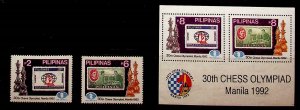 PHILIPPINES Sc 2152-4 NH SET+S/S OF 1992 - CHESS - (JS23)