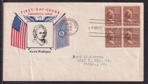 1938 Presidential series Sc 805-5 Martha Washington FDC Fidelity cachet (H2