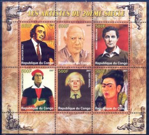 Congo 2007 Art Paintings P. Picasso S. Dali A. Modigliani Sheet MNH