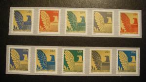 Scott 3801b, 25c Presorted Eagle, 2 strips 5, #S3333333