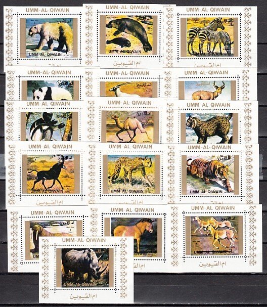 Umm Al Qiwain, Mi cat. 1370-1385. Wild Animals on 16 WHITE s/sheets. ^