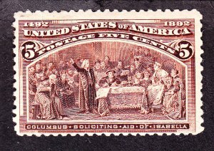 US 234 5c Columbian Exposition Mint F-VF appr OG H SCV $55