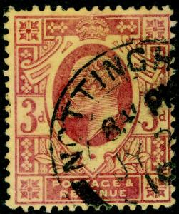 SG233, 3d dull reddish purple/yellow (lemon back), FINE USED, CDS. Cat £80. (C) 