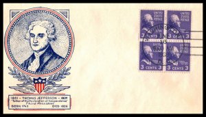 1938 Prexy Sc 807-58 with WSE Clifford cachet Presidential Series Jefferson (AS