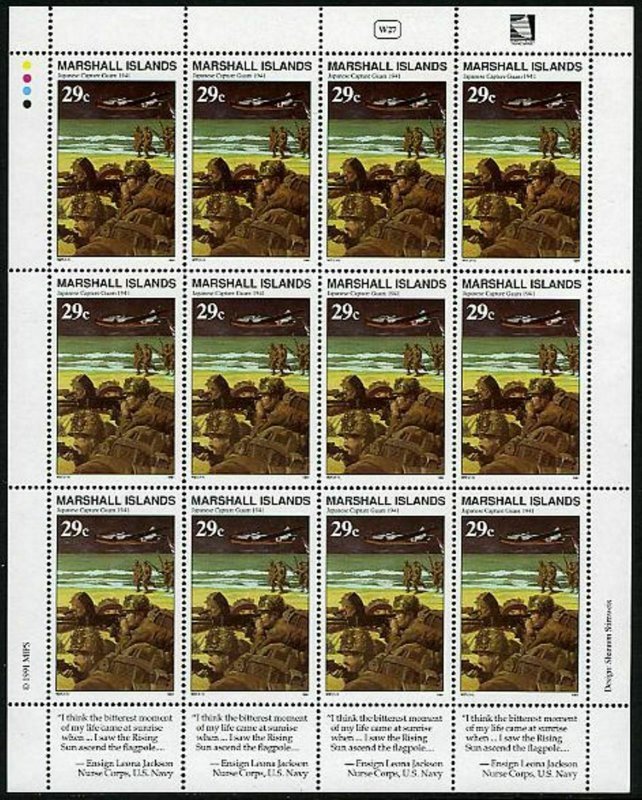 Marshall 292 W27 sheet,MNH.Mi 390. WW II,Japanese capture Guam, 12.10.1941. 1991