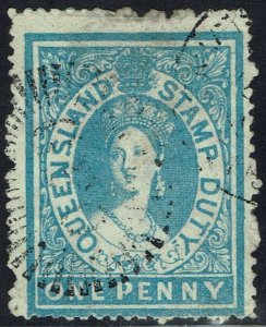 QUEENSLAND 1866 QV CHALON 1D WMK CROWN/Q POSTALLY USED