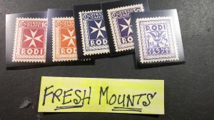 Italy Rhodes 1934 Postage Due Scott# J1, J2 hinged, J4, J5, J9 NH.  VF-XF