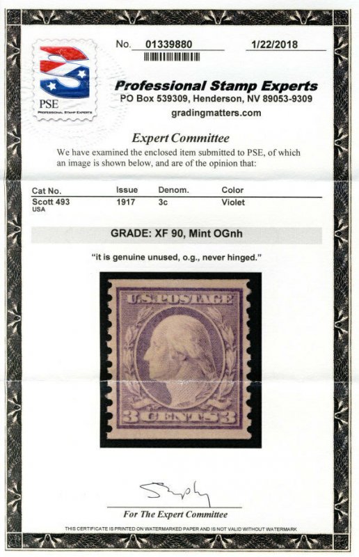 MALACK 493 XF OG NH, w/PSE (GRADED 90 (01/18)) CERT,..MORE.. gg1527