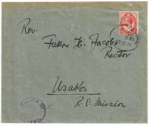 South West Africa 1919 Windhoek altered railroad cancel on cover to USAKOS